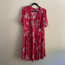 Torrid Women 1X Pink Floral V-Neck Short Sleeve Mini Studio Knit Faux Wrap Dress