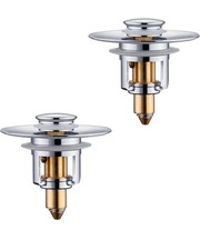 Universal Bathroom Sink Stopper - 2 Pack Chrome Silver Pop Up Drain Stopper