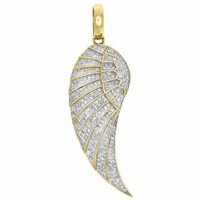 14K Gelbgold-Finish Diamant Engelsflügel Feder Anhänger 1,8" Pavé Charm 1,30ct. - Bild 1 von 4