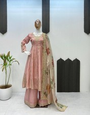 Indian Style Chinnon Light Pink Top And Bottom With Dupatta For Function Wear