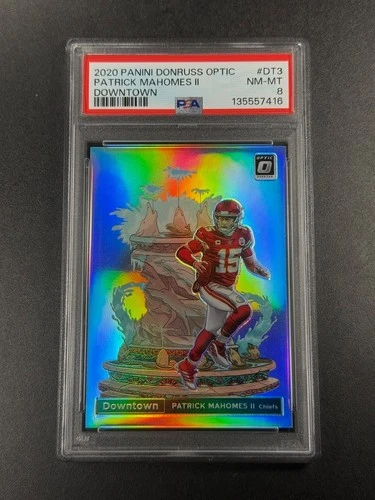 PATRICK MAHOMES 2020 PANINI DONRUSS OPTIC DOWNTOWN RARE INSERT PSA 8 CHIEFS NFL