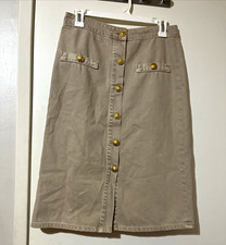 L'AGENCE Beige Cotton Twill Button-Front A-Line Midi Skirt Women  s 26