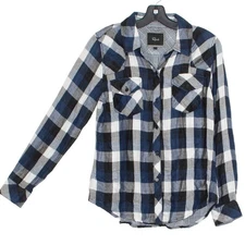 Rails Womens Top Button Up Plaid Long Sleeve Western Blue Black White Size XS FG
