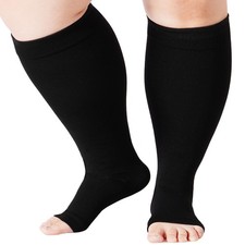 Abodhu Plus Size Compression Socks Open Toe 5X-Large-6X-Large, Black