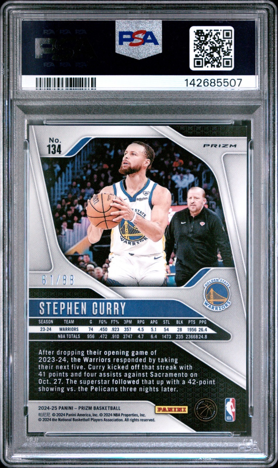 2024-25 Panini Prizm DRAGON YEAR Stephen Curry Card #134 PSA 9 /88 view 2