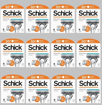12 Packs Schick Quattro Titanium 4 Blades Razor Refills 6/PK Total 72 Cartridges