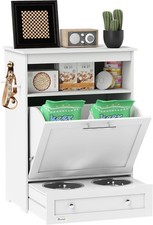 Dog Feeding Station W/ Raised Bowls Pet Feeder Station White Dog Food Storage