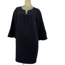 Madewell Starland Bell-Sleeve Dress Black  V-neck Size Medium Womans Pockets