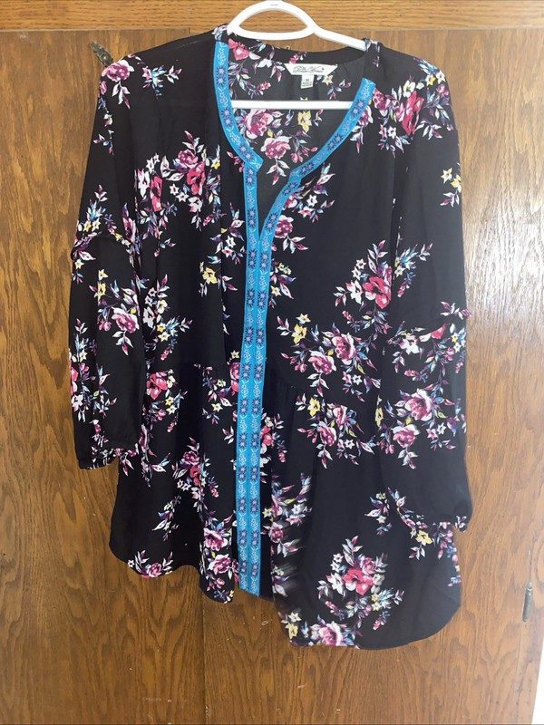 Pioneer Woman Black Floral Pullover Blouse Sz XL  Countrycore Artsy Boho