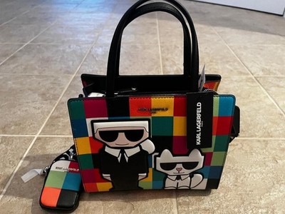 KARL LAGERFELD PARIS MULTICOLOR CHECKERED WITH POUCH NWT MSRP $228