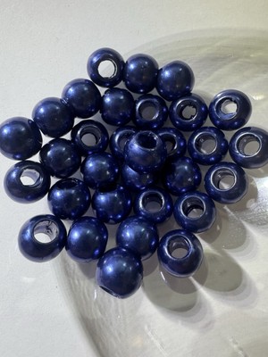 Blau Marine Rund Kunststoff Perlen Kunstperle Großloch 12x 10mm 4mm Loch, 30er Pack