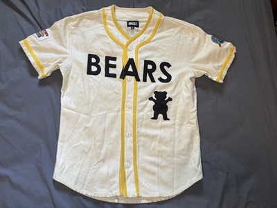Bad News Bears Baseball Jersey Mens Small Ivory Yellow Grizzly Skate Button Up