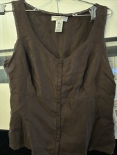 NWT Nine West Brown Silk Button Top 10 Petite