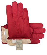 L.L. Bean Town  Field Suede Women  s Red Winter Gloves Sherpa Fleece Lining L