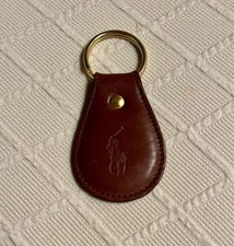 Polo by Ralph Lauren Embossed Keychain Stitched Brown Leather With Gold Ring