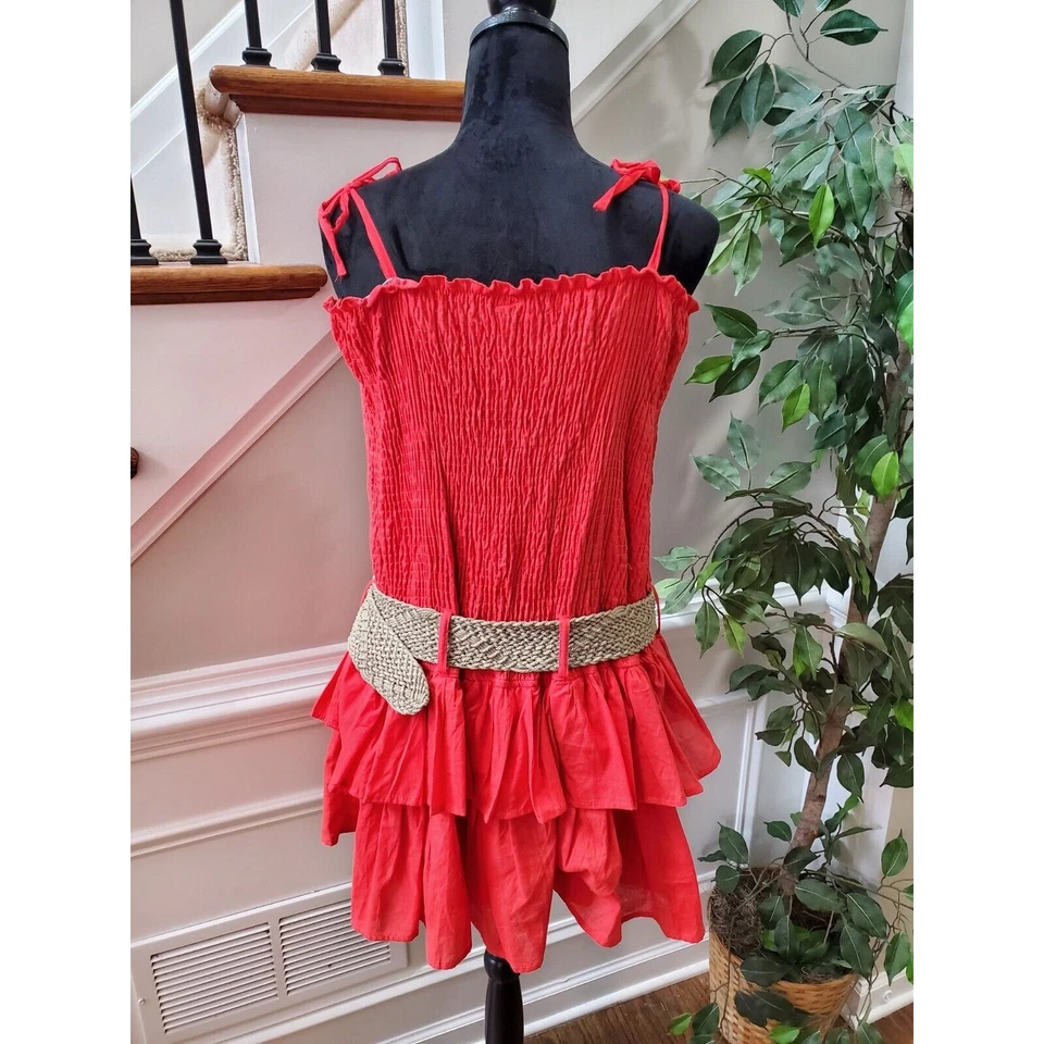 Vestido informal para mujer Chesley rojo 100 % algodón sin mangas hasta la rodilla talla L Foto 3 de 4