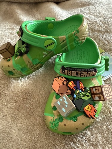 Scarpe Da Spiaggia Antiscivolo Crocs Minecraft, Edizione Limitata, Verdi, Taglia 5.5 UK, Bambini