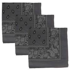 3 PK Cowboy Bandanas 100 Cotton 22 x 22 inch - Charcoal