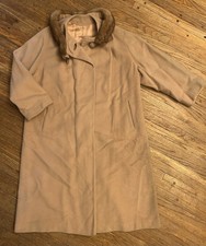 vtg women's MID-CENTURY 50s 60s CASHMERE SWING COAT with Mink Fur Collar Tan