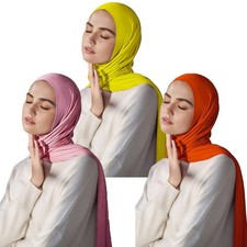 Solid Hijab Scarf,Polyester Head Wrap Long Muslim Headscarf for Women,3PCS