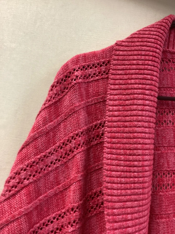 Justice Sweater Girls 16/18 Pink Open Front Short Sleeve Knit Cardigan Shimmer - Image 2 of 4