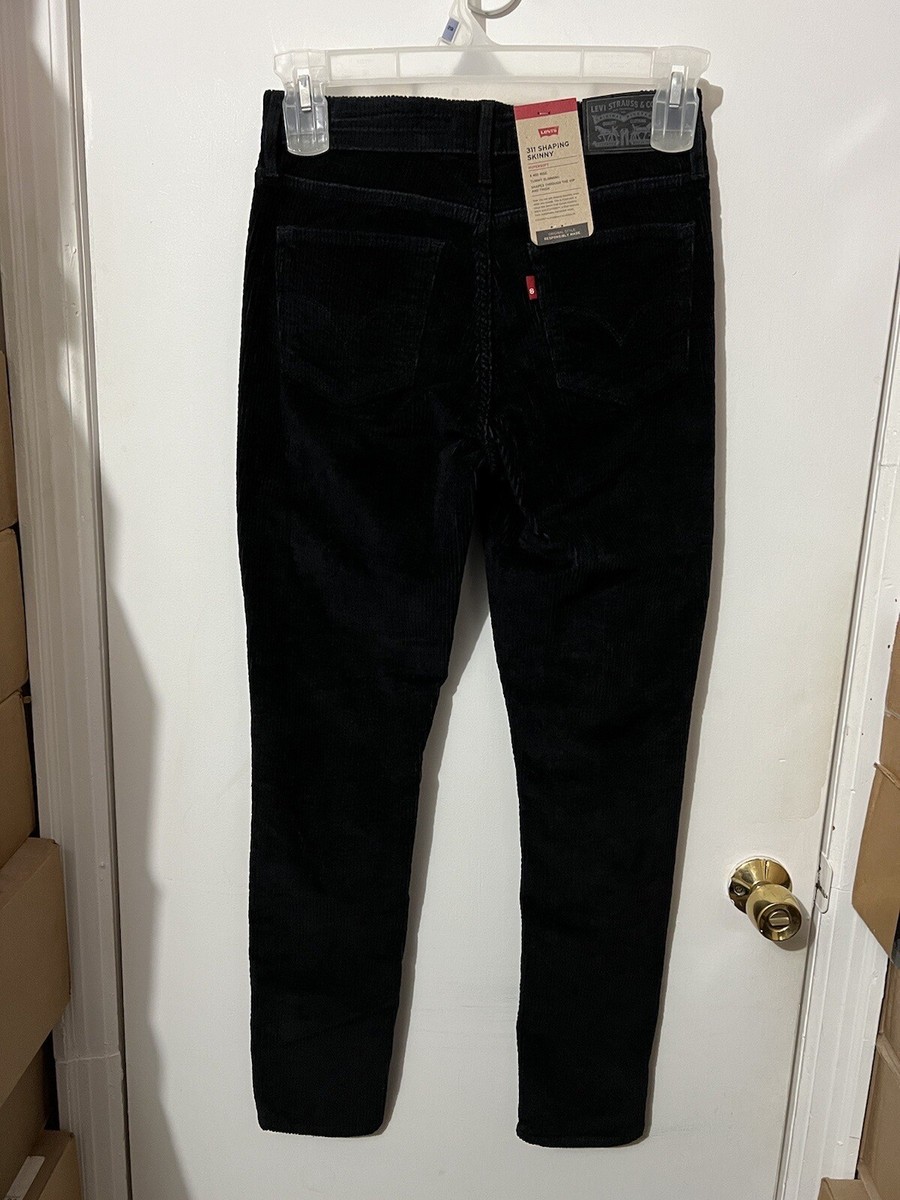 NWT Womens Levis 311 Shaping Skinny MidRise Hypersoft Black Corduroy Pants  28x30