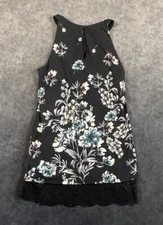 White House Black Market XXS Black Floral Lace Trim Halter Top Workwear