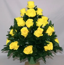 XL Handcrafted Yellow Roses 360 Degree Cemetery Vase Flower Arrangement