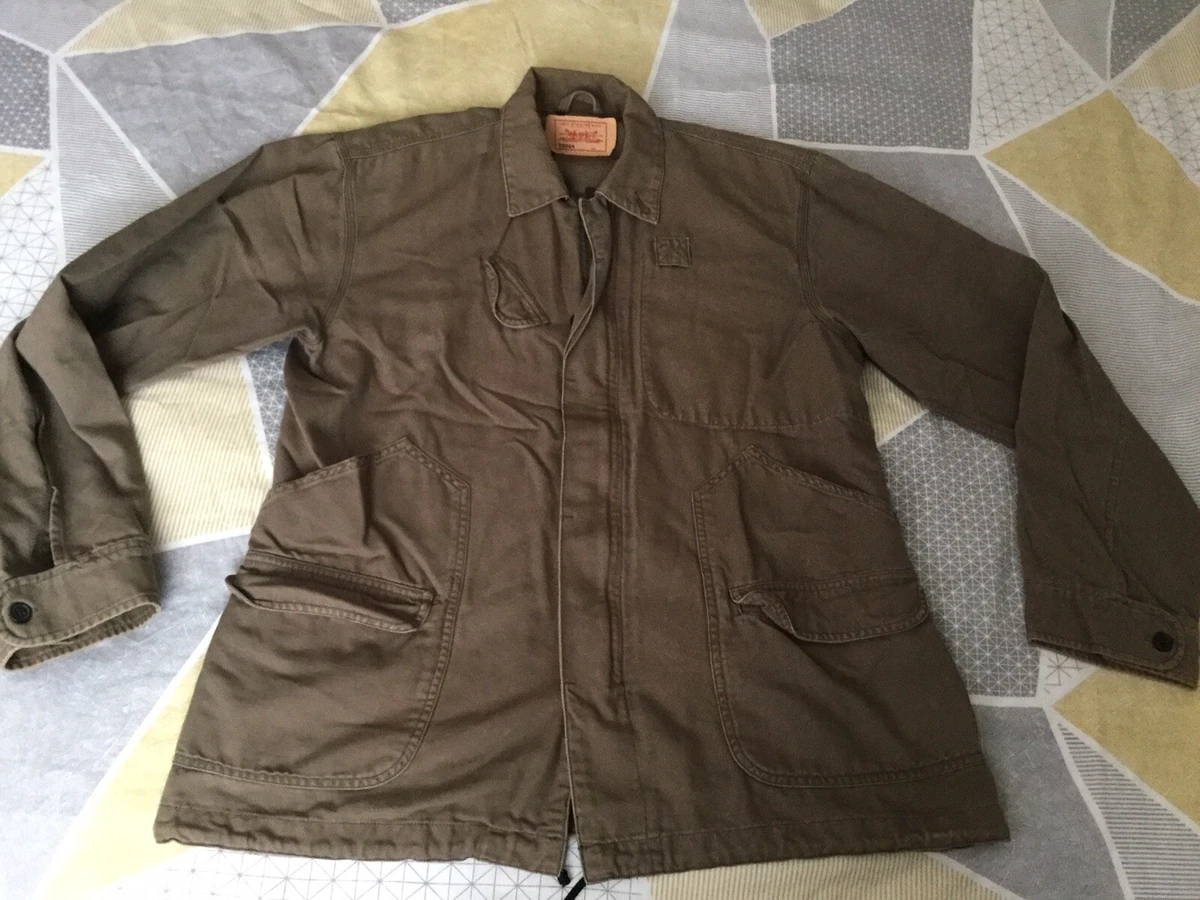 Vintage Levi s Jacket Khaki Green Size Medium Battery Street Writing Design