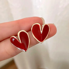 Fashion Red Heart Design Stud Earrings Alloy Jewelry Elegant Simple Women Gift