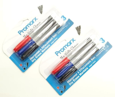 2 PACKS 6 PROMARX  DRY ERASE MARKERS MULTI COLORED BLUE RED BLACK