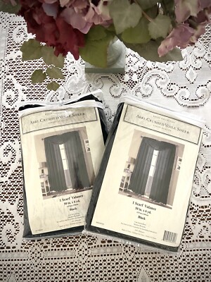 UNUSED! Royal Collection Abri Crushed Voile Sheer 1 Black Scarf Valance- 2 Packs