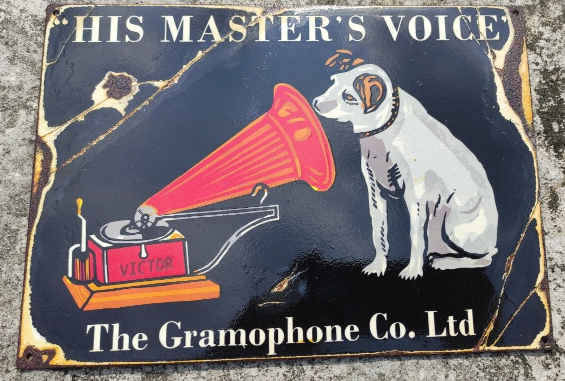 Vintage His Master Voice Gramophone Sign Board Porcelain Enamel Sign | eBay