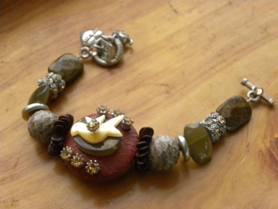 PULSERA OTAZU MADREPERLA, JASPE, CONCHA, PLATA RODIO PALANCA 8" Foto 2 de 4