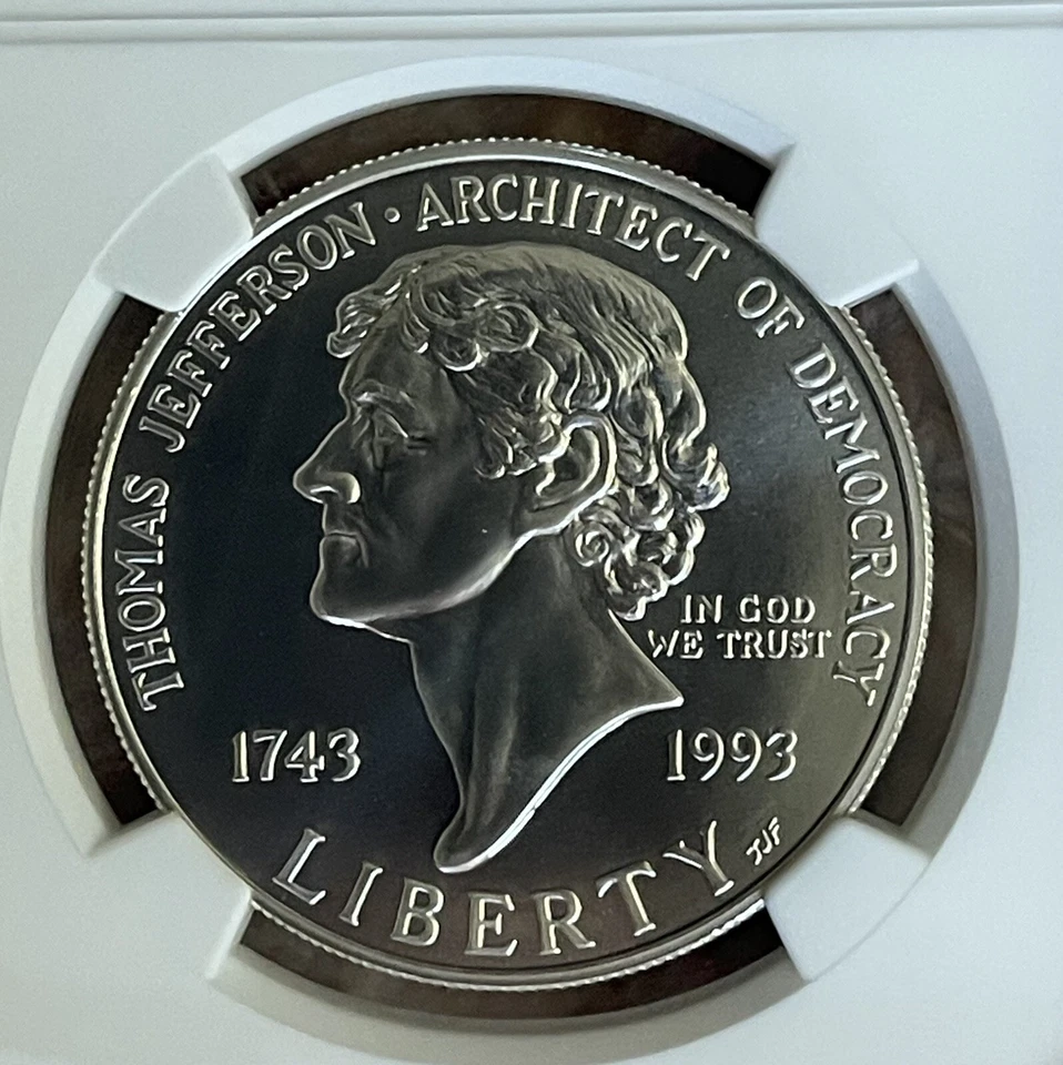 1993-P Thomas Jefferson Commemorative Dollar MS69 NGC Brown Label Reverse Toning - Image 3 of 4
