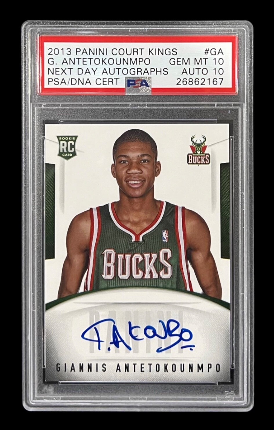 GIANNIS ANTETOKOUNMPO ROOKIE NEXT DAY AUTO RC 2013 COURT KINGS PSA 10/10 LOW POP
