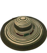 Mexican Sunhat Som-Her Mexico Sombrero Green Cream Beads Straw Vintage