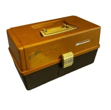 Vintage Plano Tacklebox Full +Contents! See Pics 1970s Brown Gold Made In USA