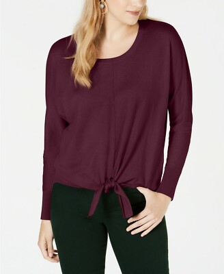 Style & Co Womens Petite Size PP Tie-Front Pullover Sweater Winestone $49 319