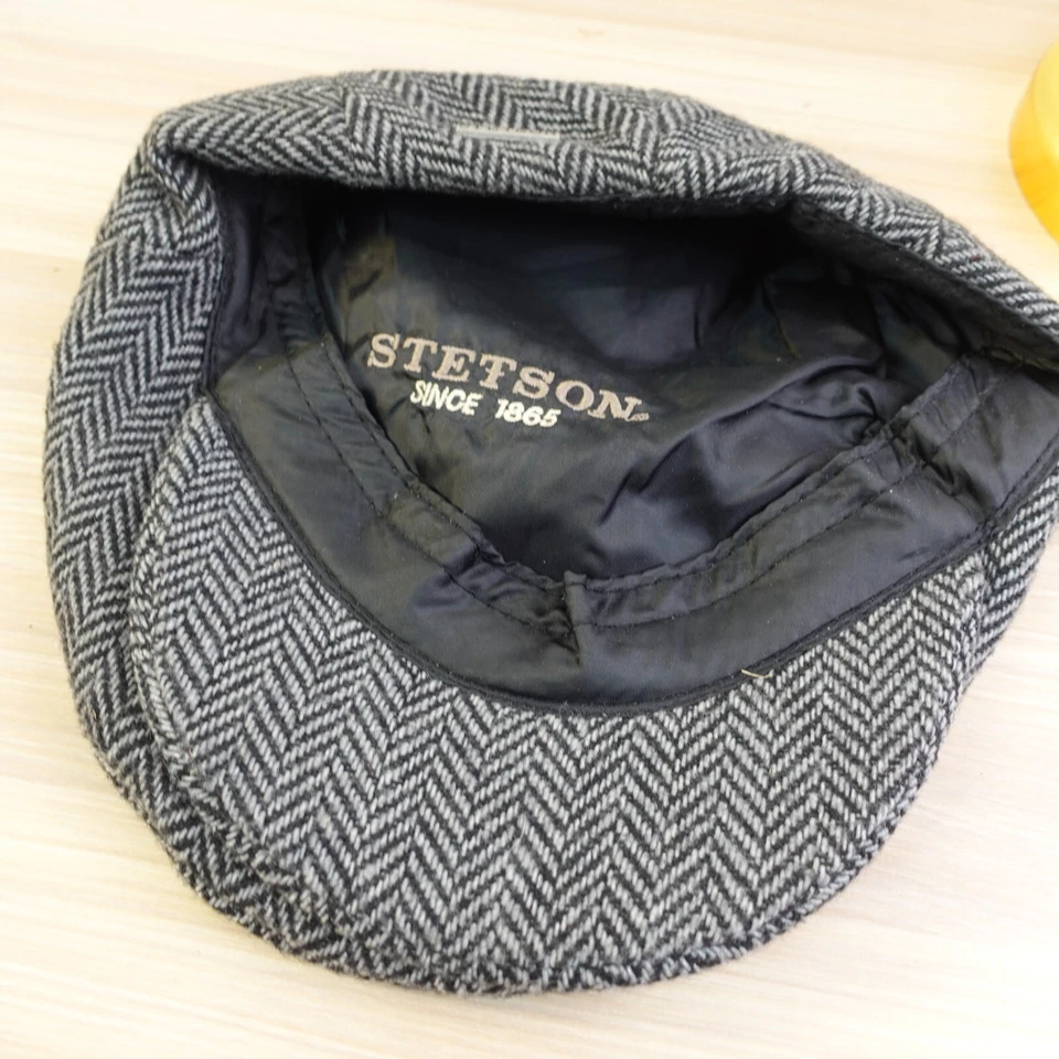 Vintage Stetson Herringbone Flat Cap Men L Black Tweed Ivy Cabbie Lined Duckbill - Image 4 of 4