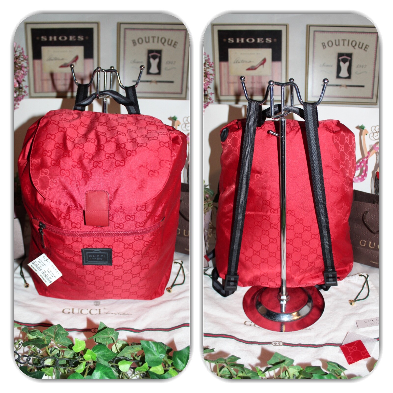 GUCCI RUCKSACK GUCCISSIMA RED SIGNATURE GG MONOGRAM FOLD UP BACKPACK! image 6