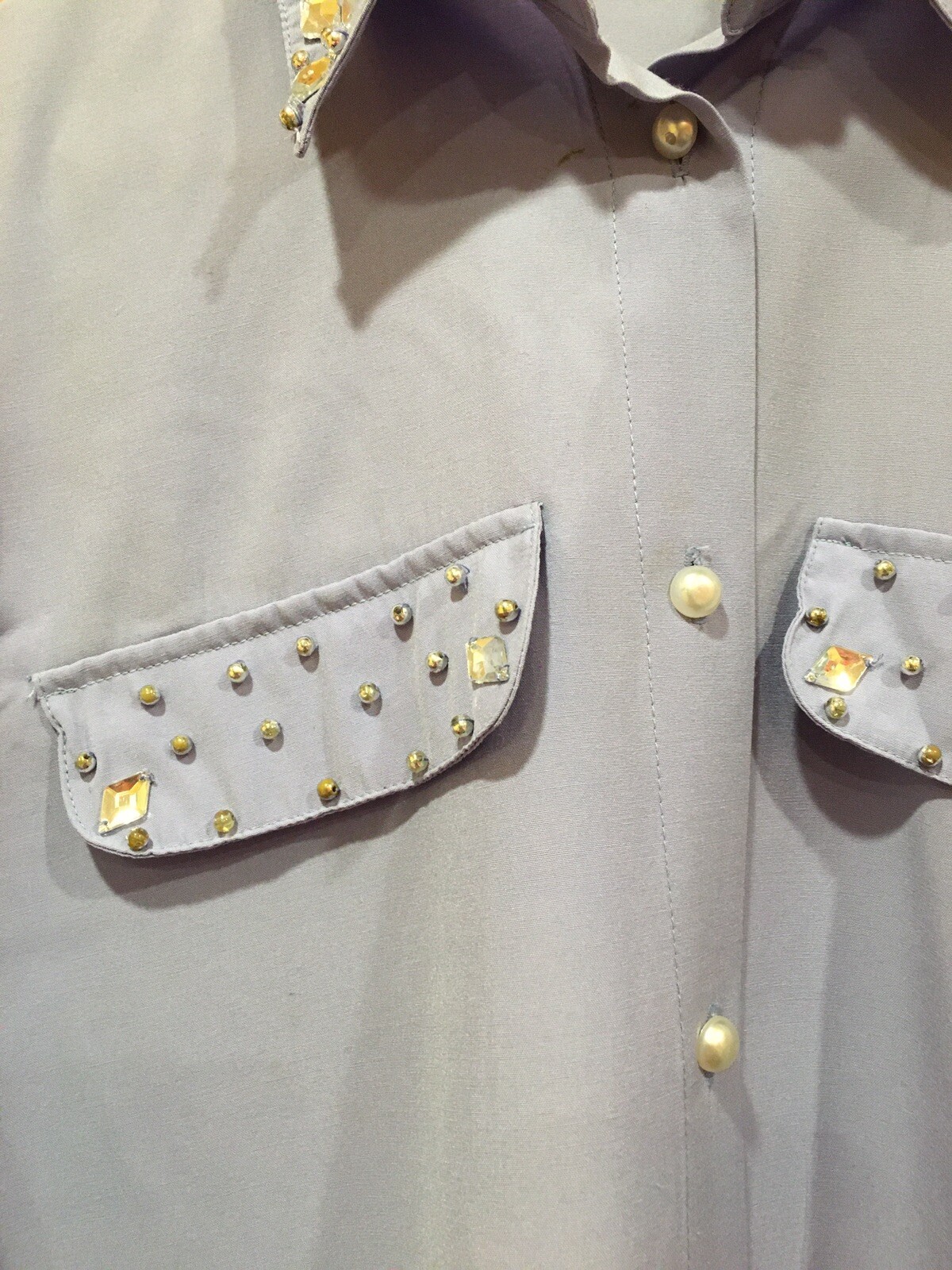 Women’s light blue button-down sequined shirt siz… - image 2