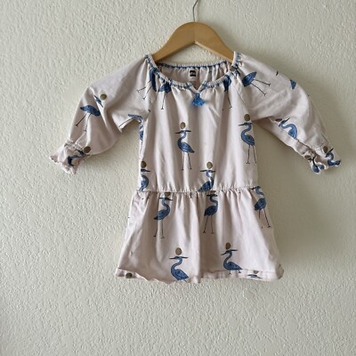 blue heron dress Tea Collection Bird Tassel Trim Pink Cotton Tunic Dress Size 3 length skirt with pockets msrp_65.00 oliviarodrigo celebrating her birthday Size:3-6M Romper