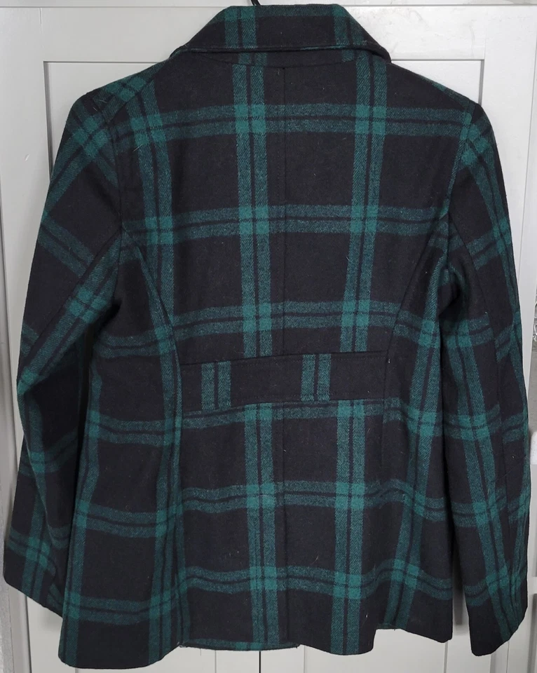 Chaquetón de lana para mujer Old Navy XS verde negro a cuadros longitud media bolsillos clásicos Foto 2 de 4