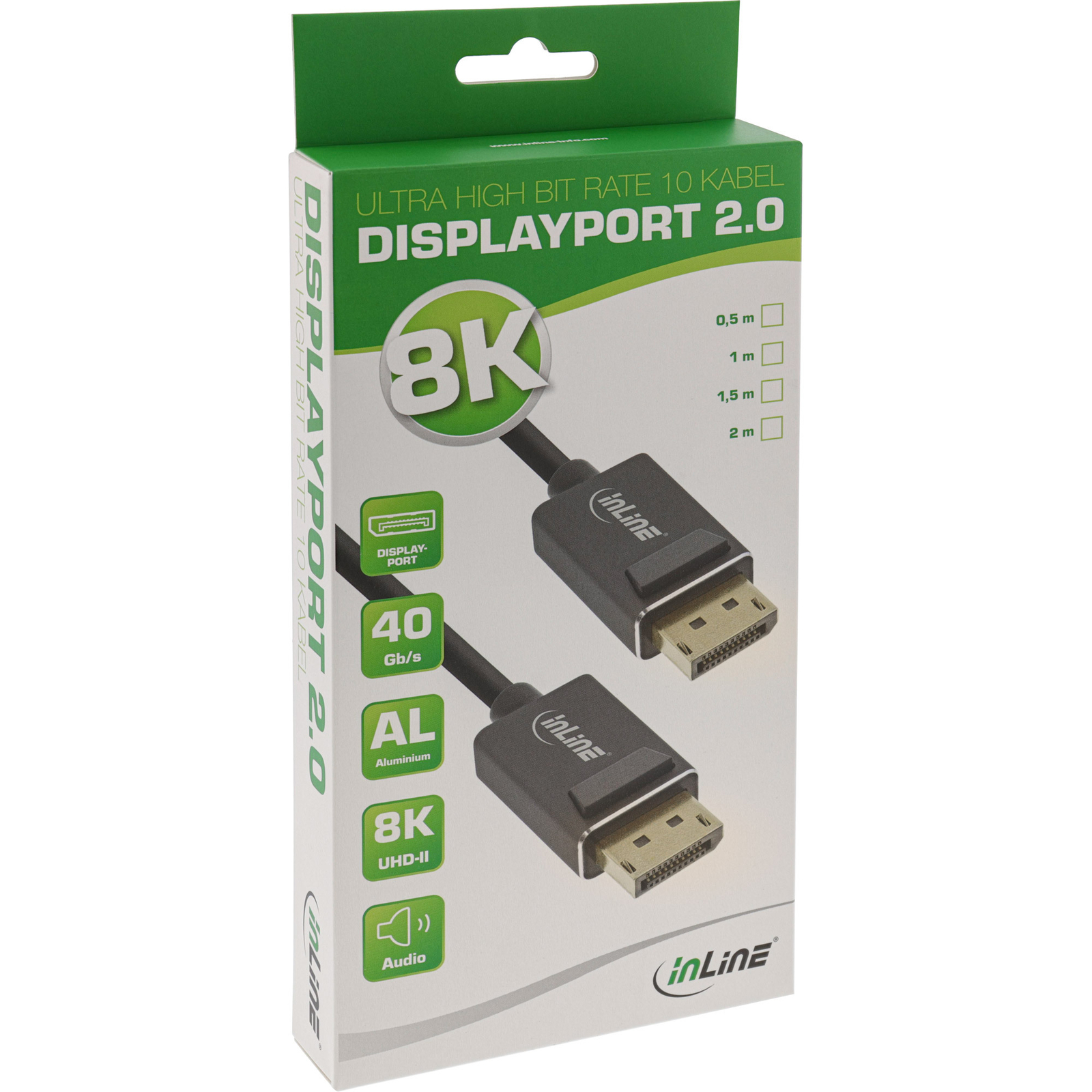 Thumbnail - Inline Displayport 2.0 Kabel, 8k4k Uhbr, Schwarz, Vergoldete Kontakte,