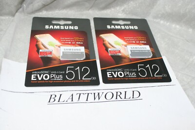 2 PIECES New GENUINE Samsung EVO Plus 512GB Micro SD Memory Card  w/ SD Adapter