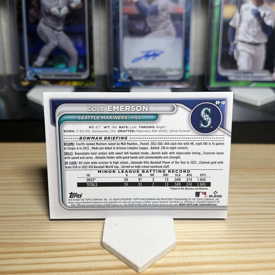 2024 Bowman Colt Emerson Purple Parallel /250 SeattleMariners - Image 2 of 3