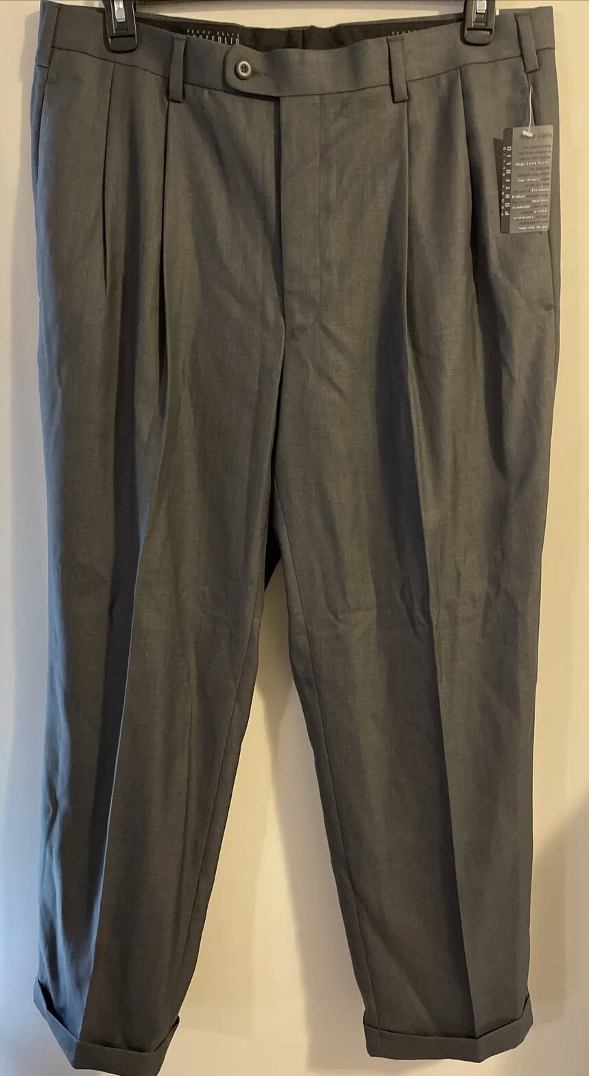 Perry Ellis Mens Gray Easy Care Size 38x30 Portfolio Dress Pants NWT! M232