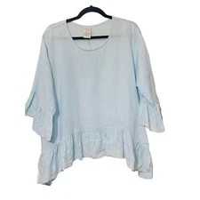 Match Point 100% Linen Drop Shoulder Oversized Tunic Top sz S- LG Baby blue