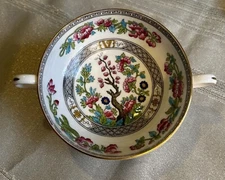 Vintage Ansley England INDIAN TREE Double Handled Footed Cream Soup Bowl 4.75”